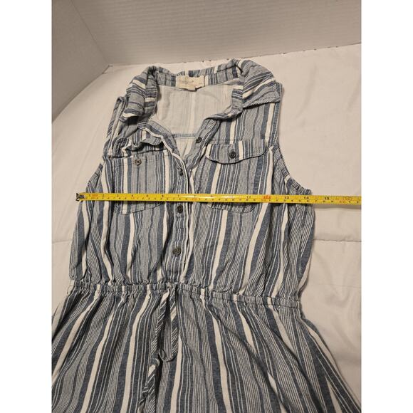 Bebop We The Free Collared Linen Blend Sleeve Flap Pocket Striped Shirt Dress M - Picture 3 of 5